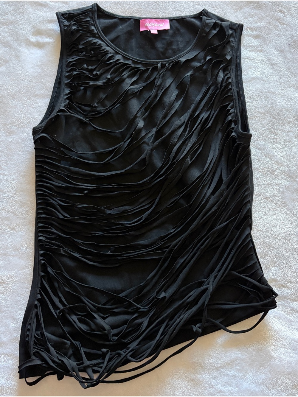 Edikted Black Sleeveless Shredded Fringe Tank